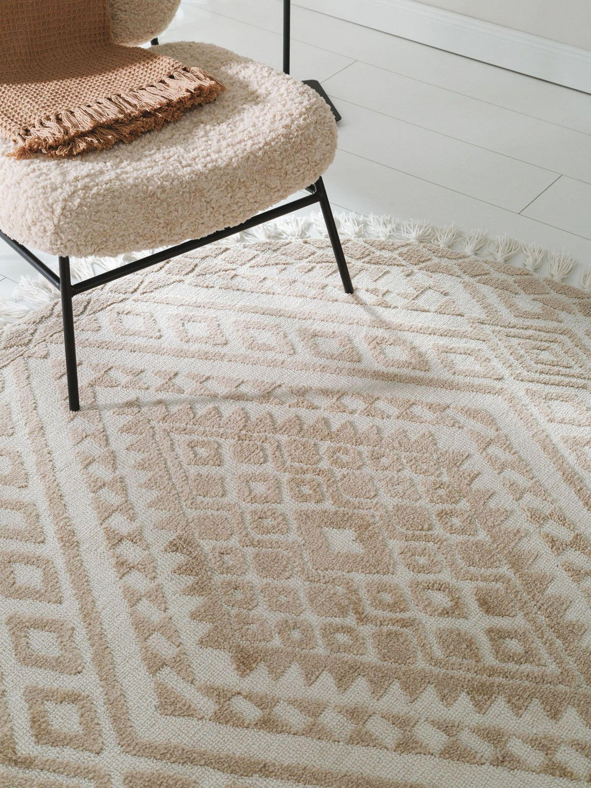 TEPPICH Runder Teppich Elias Beige - Beige, Textil (150/1cm) - KUNSTLOFT