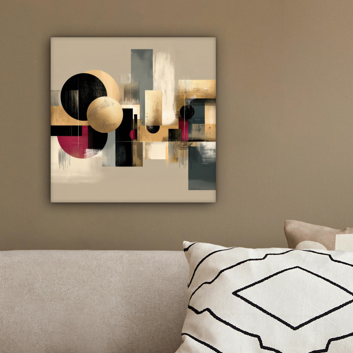 LEINWANDBILD Abstrakt - Formen - Beige - Texturen Deko Wohnzimmer 20x20 cm - Beige, Textil (20/20cm) - MuchoWow