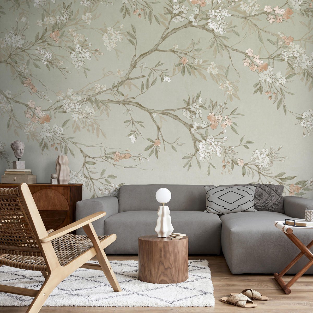 FOTOTAPETE Blossom Trail - Salbeigrün, Papier/Kunststoff (280/0.1cm) - Art for the Home