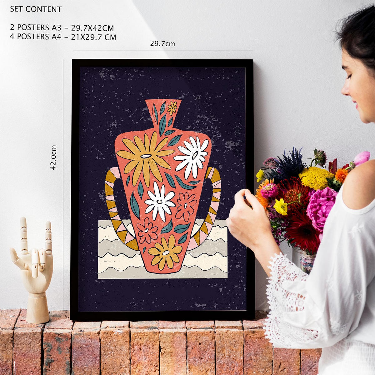 POSTER Set Mit 6 Vase im ethnischen Stil Größe A3 & A4 Schwarzer Rahmen - Schwarz, Papier (29.7/1cm) - Nacnic