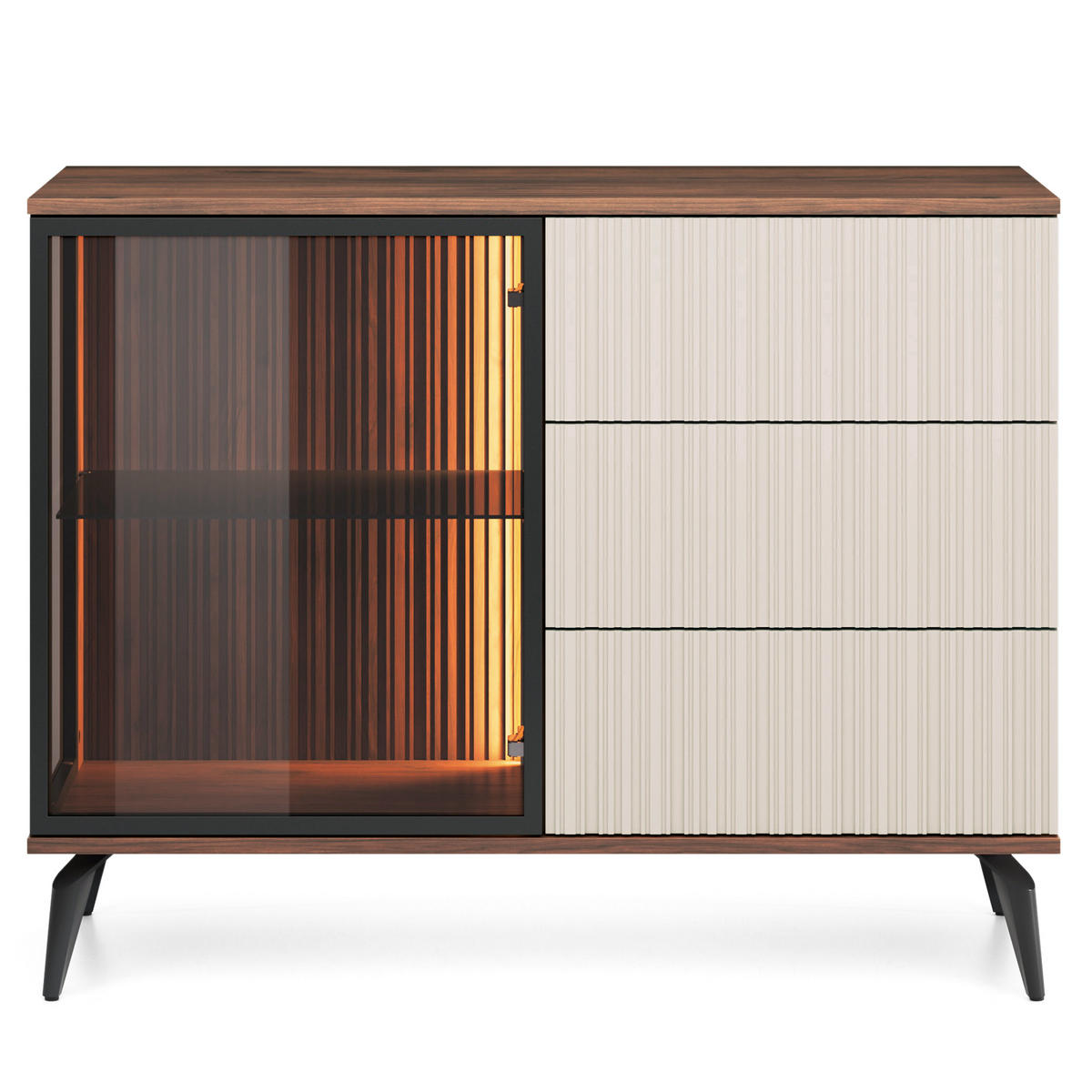 SIDEBOARD TRAMONTO 103/80/39cm mit 3 Schubladen 1 Türen Nussbaumfarben - Kaschmir/Nussbaumfarben, Holzwerkstoff (103/80/39cm) - MASSENO