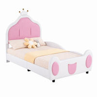 KINDERBETT mit Kronen-Kopfteil 90x200 cm Kunstleder White/Pink - Weiß, Holz (90/200cm) - Meubliv