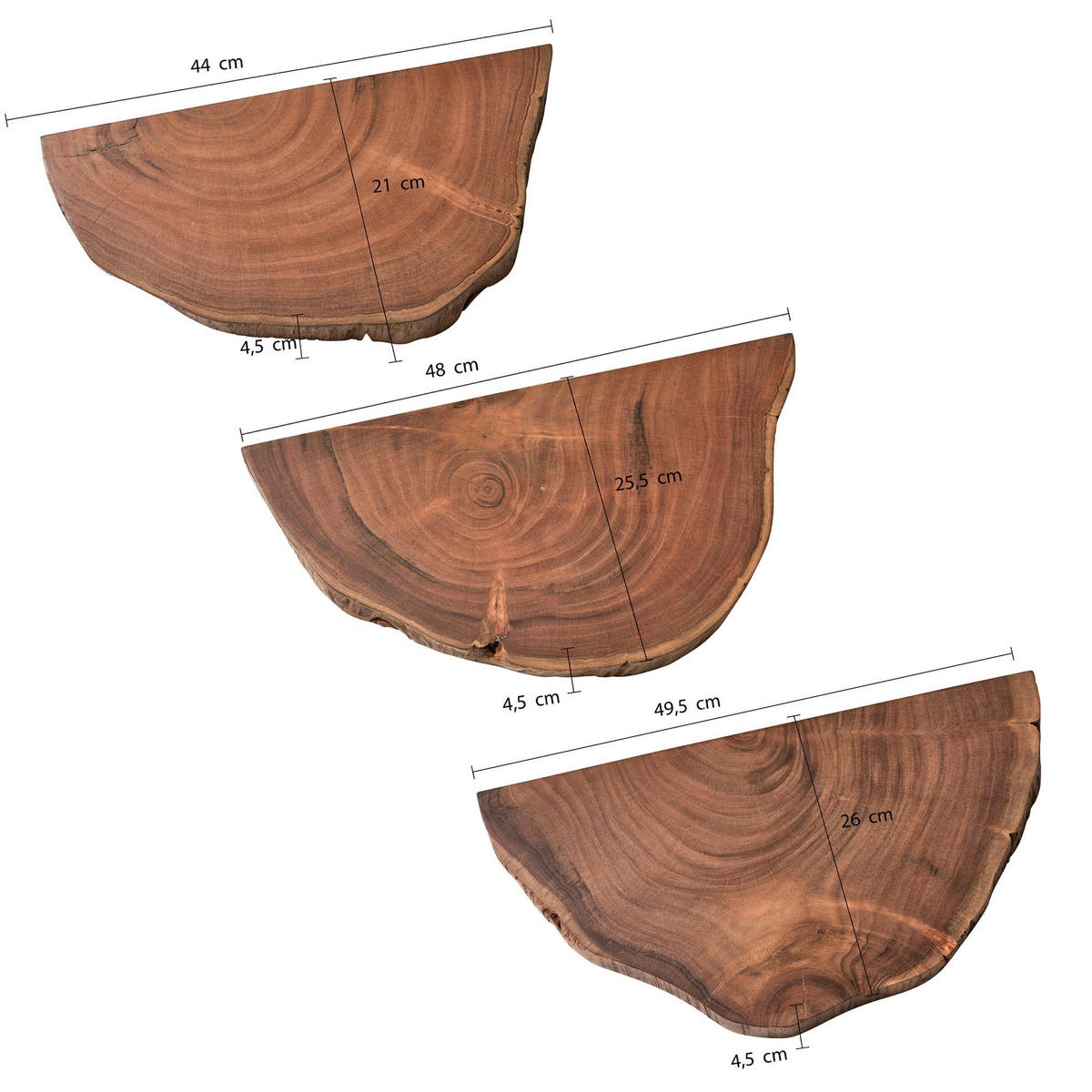WANDREGAL Akazie Massivholz Modern Stil 3er Set Baumscheibe mit Baumkante - Akaziefarben, Holz (47/4/25cm) - KADIMA DESIGN