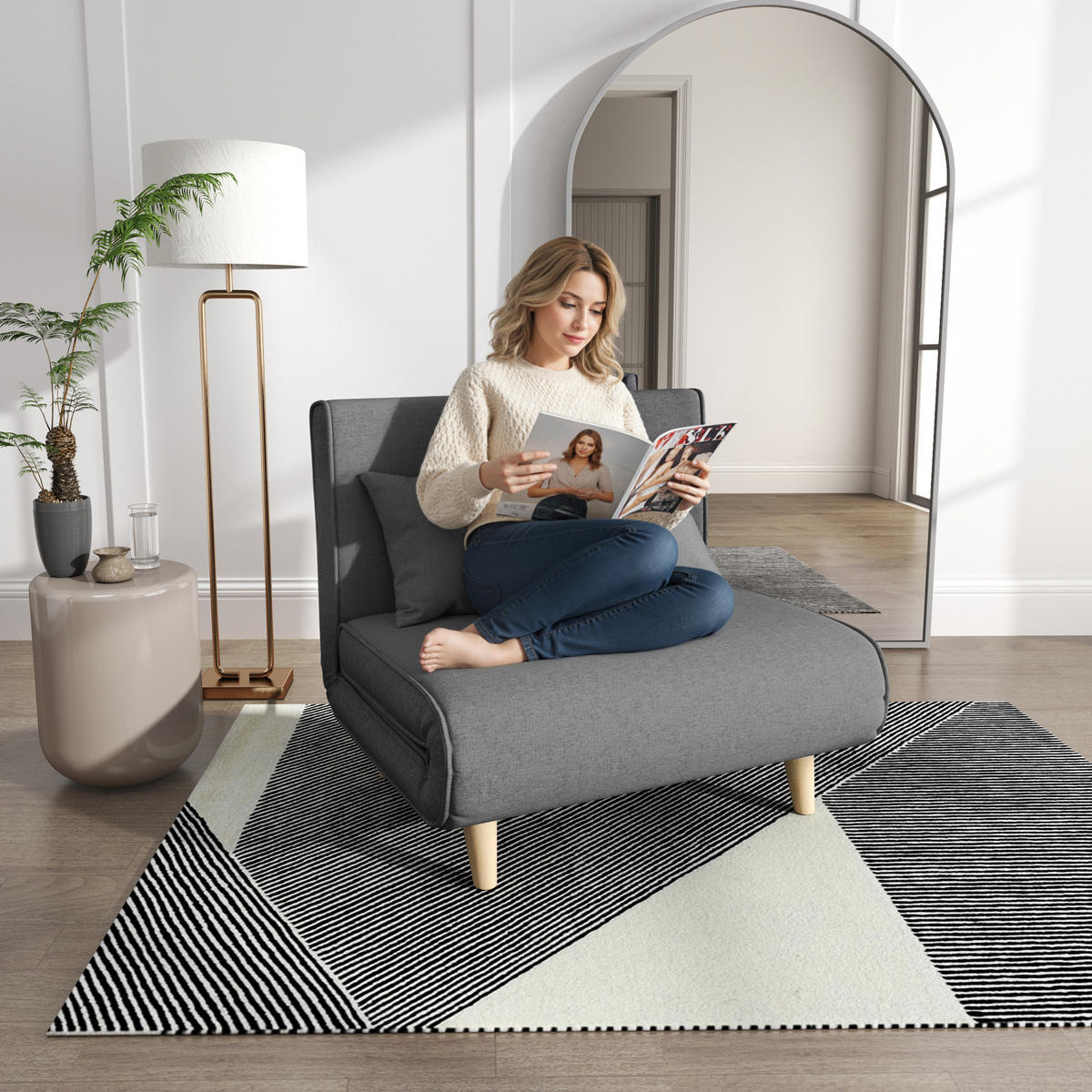 SCHLAFSESSEL DE-14610 3-in-1 verstellbare Rückenlehne mit Kissen Grau - Grau, Textil (78/80/94cm) - ComfortXL