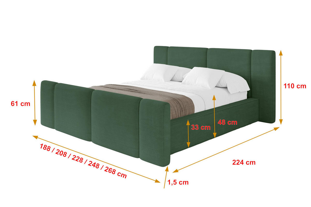POLSTERBETT mit Bettkasten, Fußteil und Lattenrost, Bett mit Matratze H3/H4 - RIVO-Z 120x200 Grün - Grün, Holzwerkstoff/Textil (120/200cm) - ALTDECOR