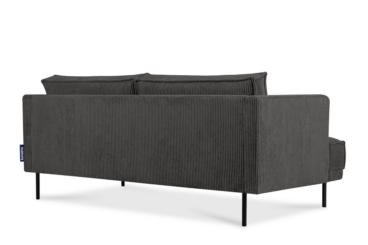 3-SITZER-SOFA GANZO 2 Kissen inklusive, Cord-Stoff, grau - Schwarz/Grau, Textil/Metall (193/84/92cm) - KONSIMO®