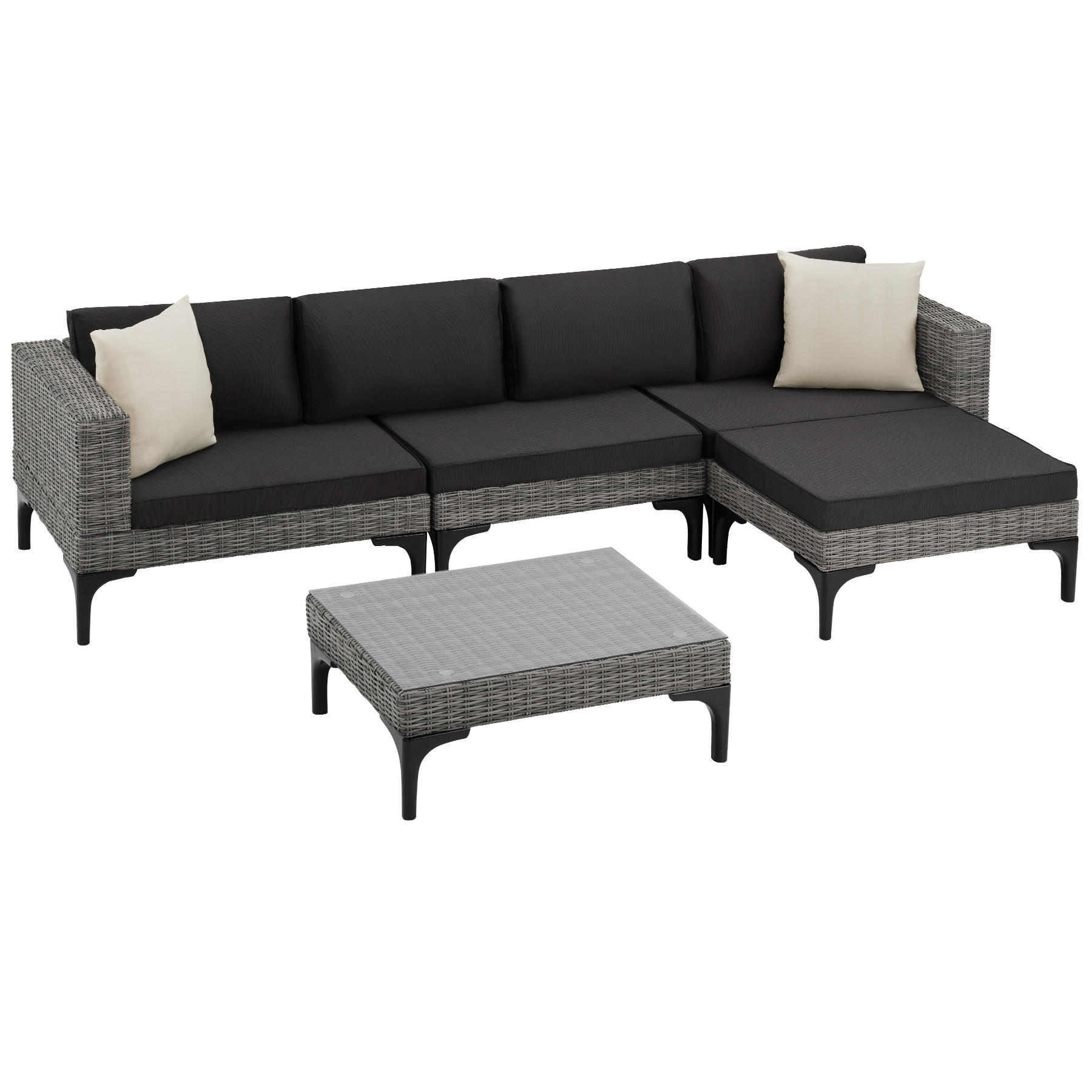 RATTANLOUNGE Konstanza,mit Sicherheitsglasplatte,grau - Grau, Metall - tectake