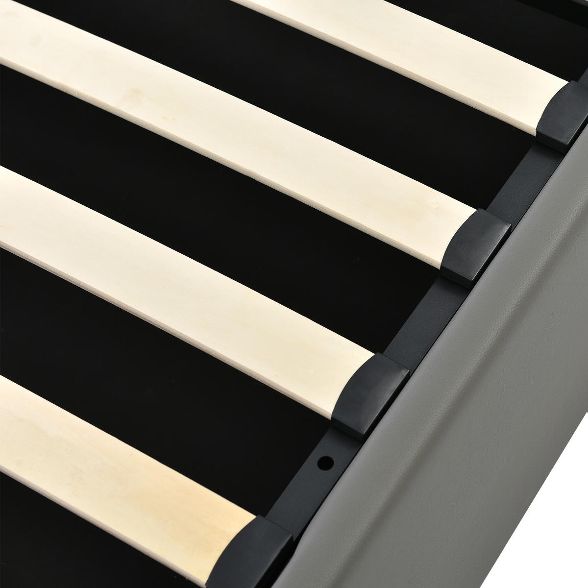 POLSTERBETT 140/200 cm Grau mit LED-Beleuchtung und Stauraum - Grau, Kunststoff (140/200cm) - OKWISH