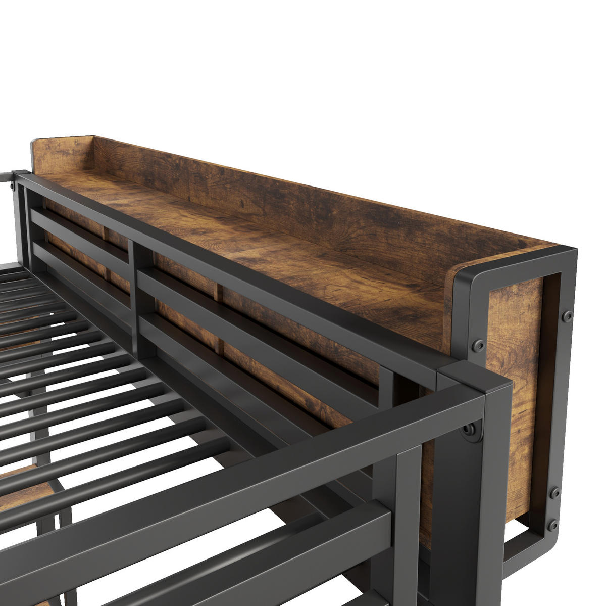 HOCHBETT 140/200 cm Vintage Braun-Schwarz mit Eckschreibtisch, LED, USB ohne Matratze - Schwarz, Holzwerkstoff (140/200cm) - MIVRAY