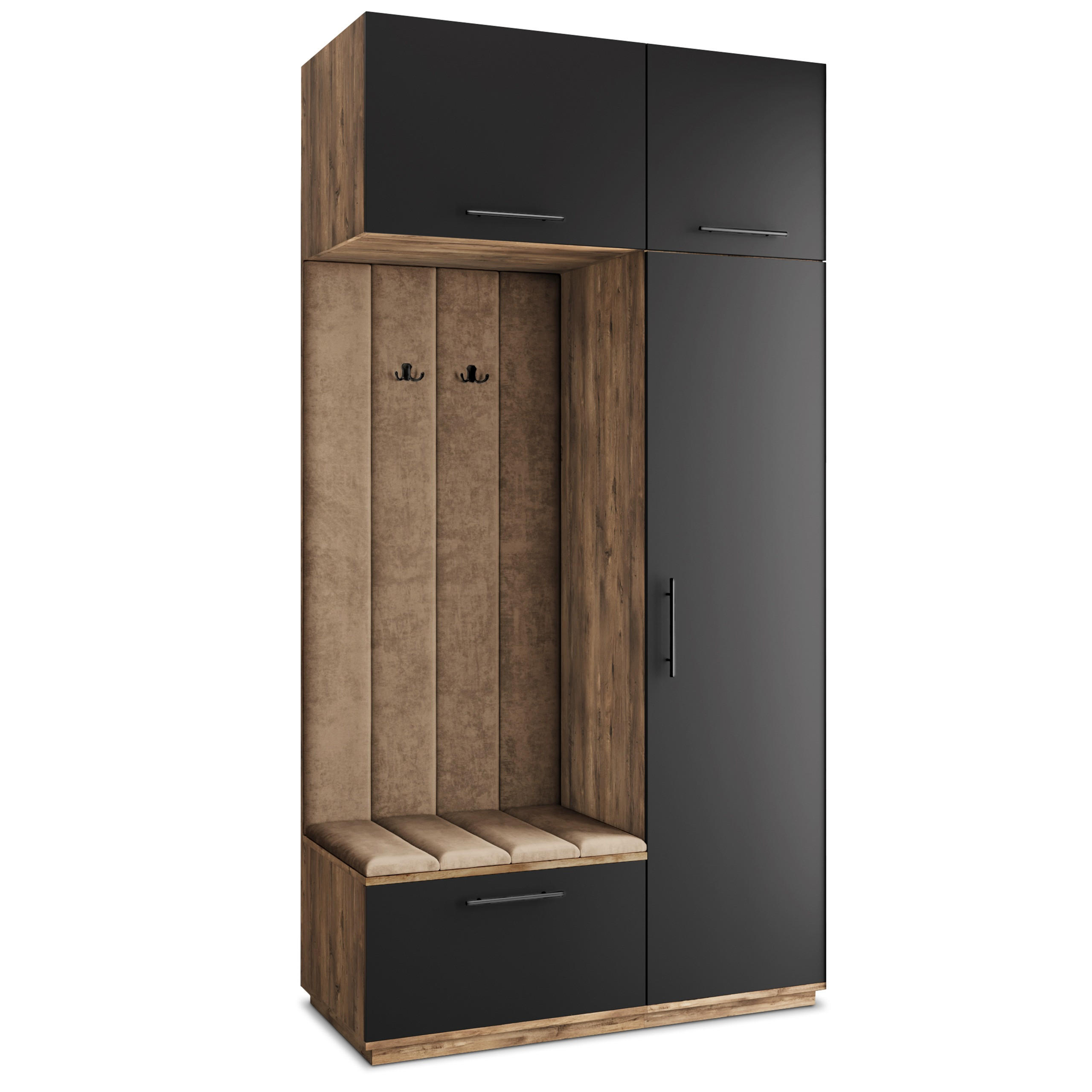 Masseno Garderobenschrank Eiche, Schwarz, Mokka 120x240x60 cm