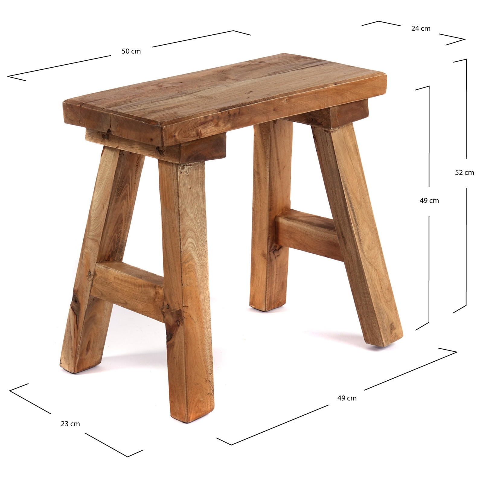 HOCKER Rustico Massivholz naturfarben - Naturfarben, Holz (50/52/24cm) - DESIGN DELIGHTS