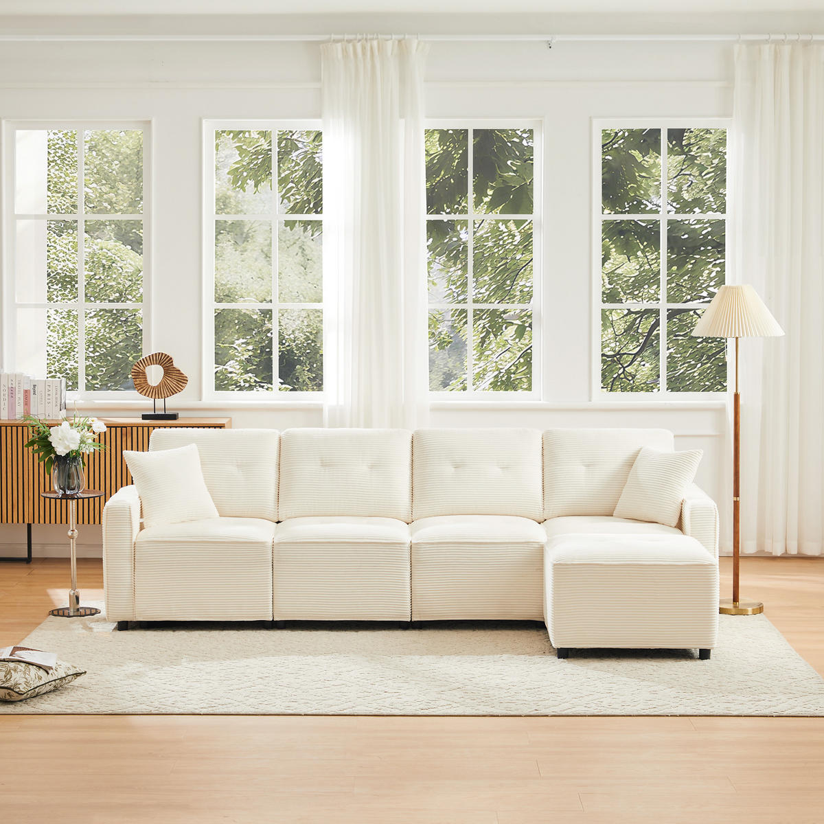 SOFA, 4-Sitzer, Stauraum, Hocker, Beige, 280x146x85cm - Beige, Textil (146/280cm) - FLIEKS