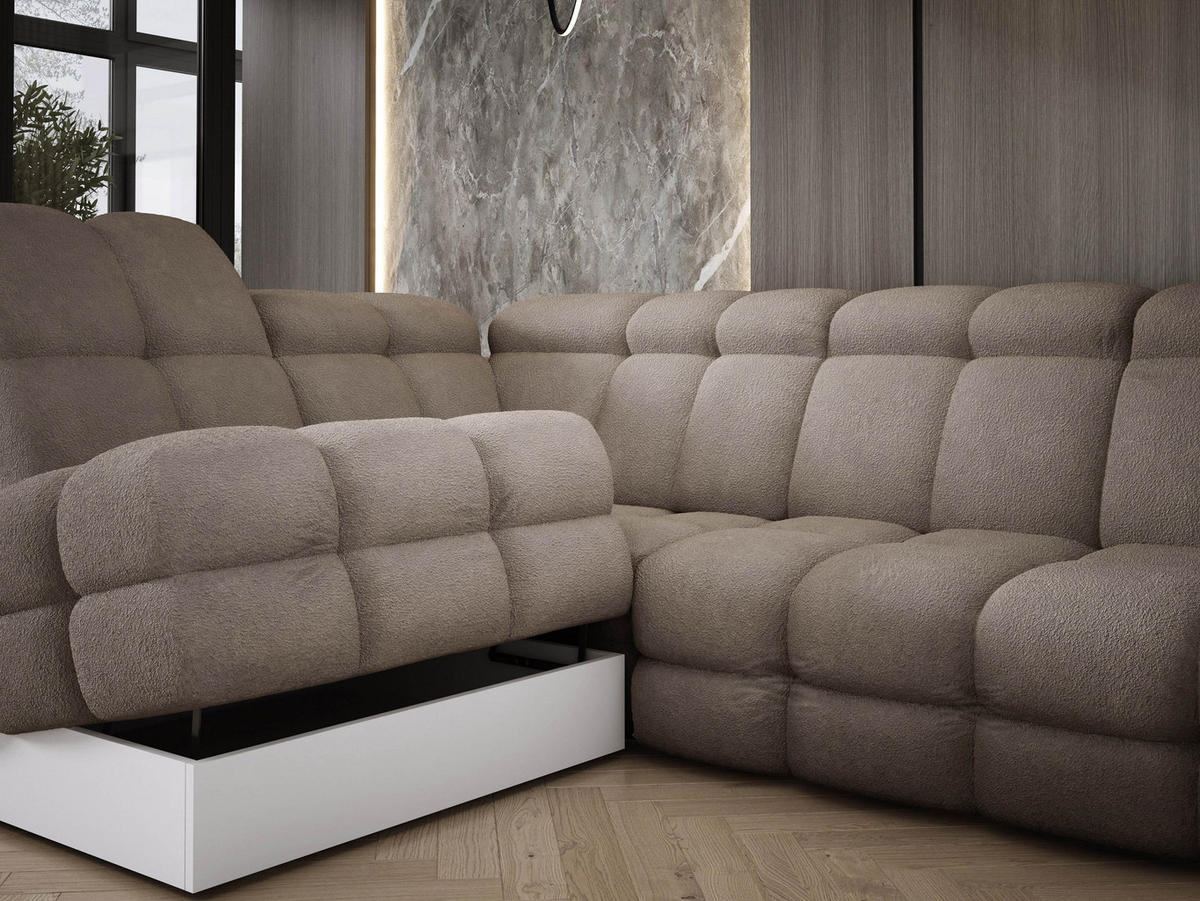 ECKSOFA TOLLO Anthology-stoff L-form 302x217x105 cm sand - Ecru, Holz/Textil (302/217cm) - DomoHome