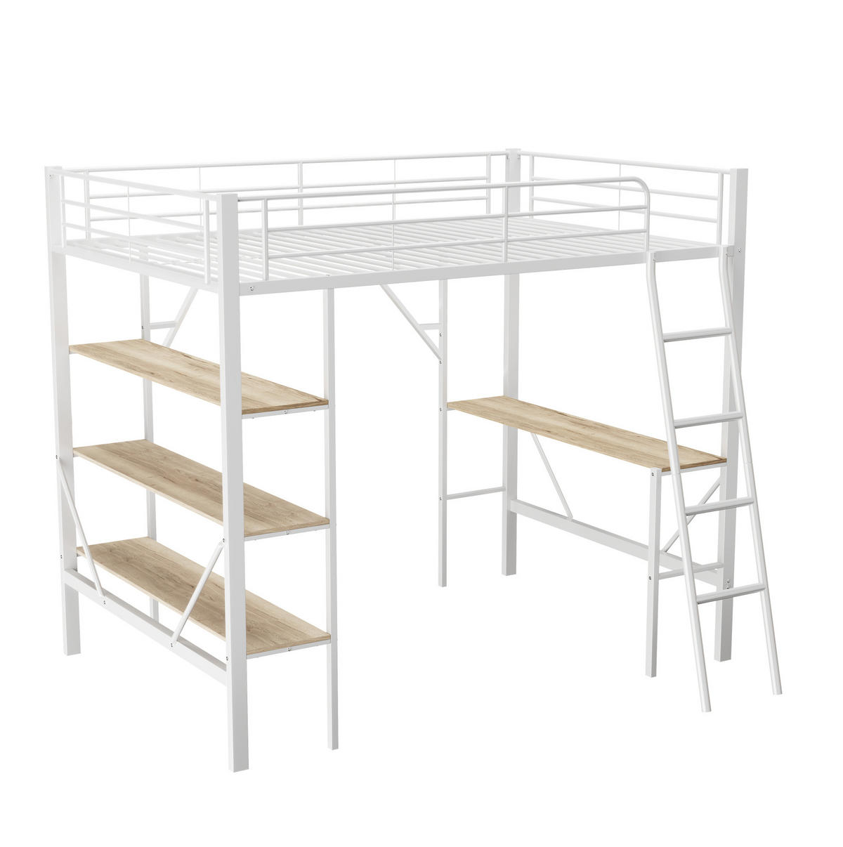 HOCHBETT aus Metall und MDF 90x200 cm Weiß mit Schreibtisch und 3 Ablagen - Weiß, Holzwerkstoff (90/200cm) - IVMEU