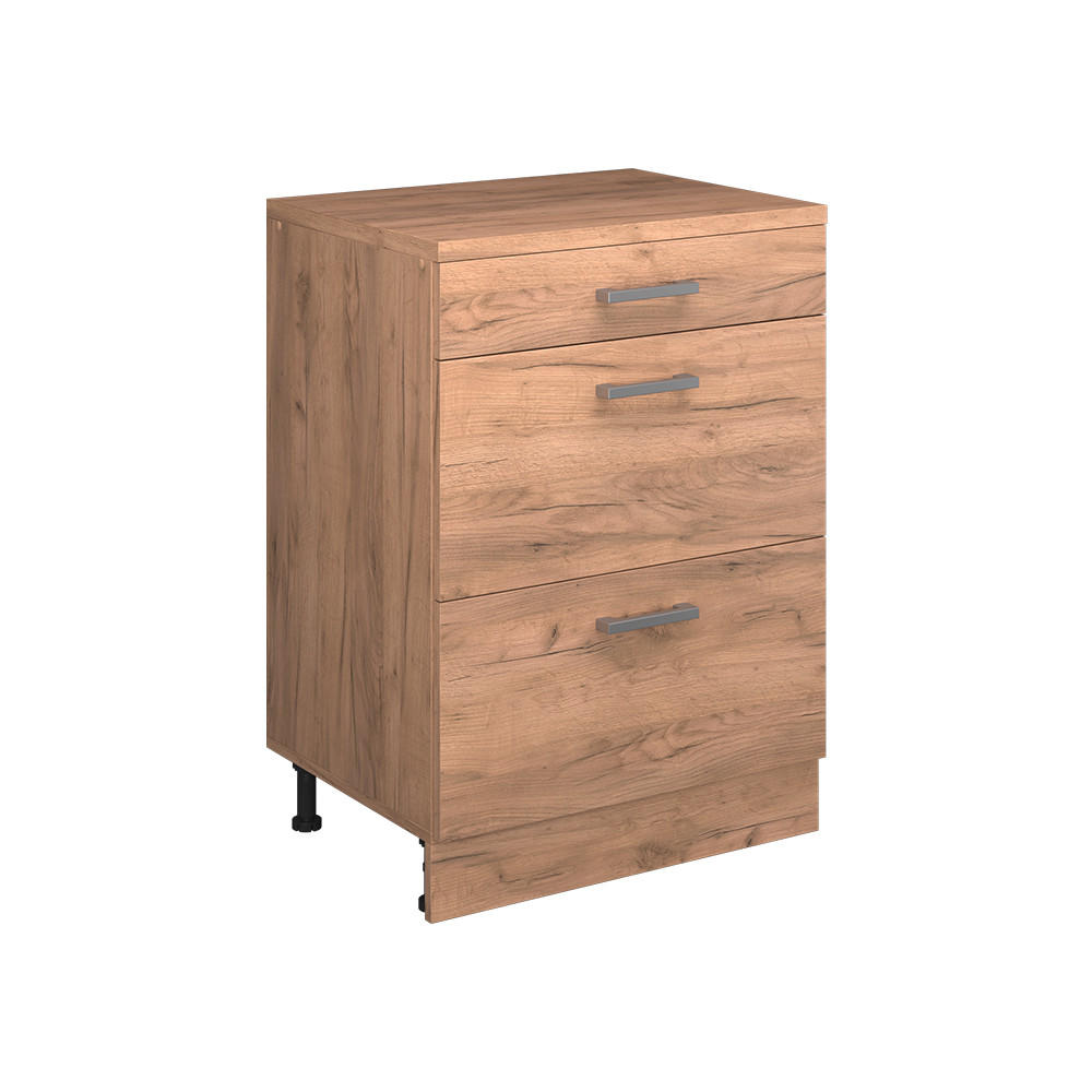 KÖKSSKÅP FÖR SLUTTANDE TAK R-Line, Goldkraft ek, 60 cm utan lutning med 3 lådor Honungsek, Honungsek 83.8/60/46 cm