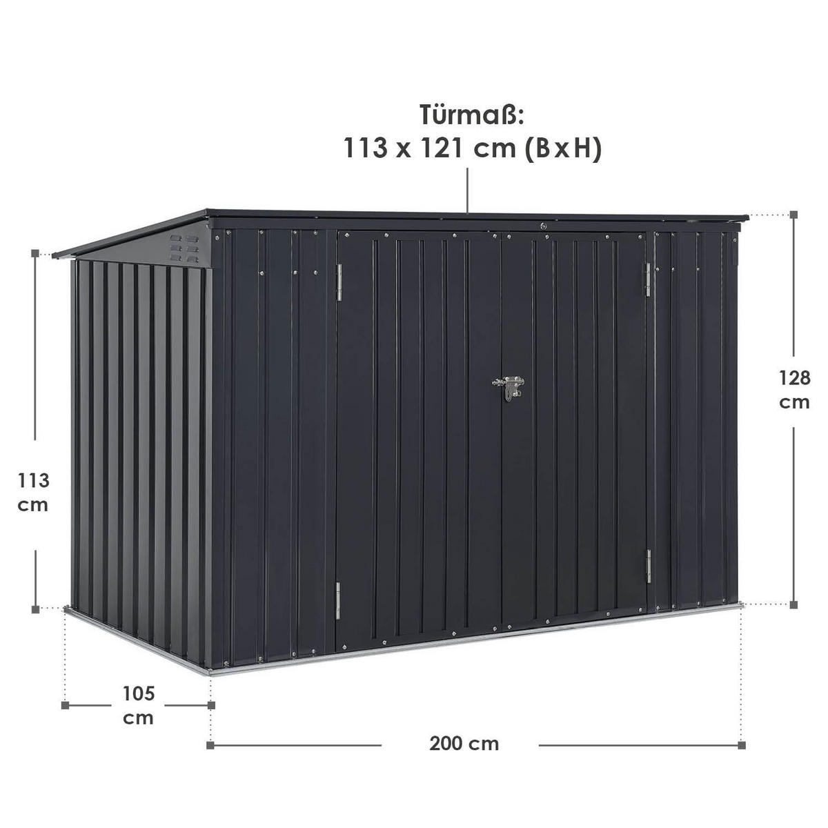 MÜLLTONNENBOX Namur Grau - Anthrazit, Metall (200/128/105cm) - Juskys