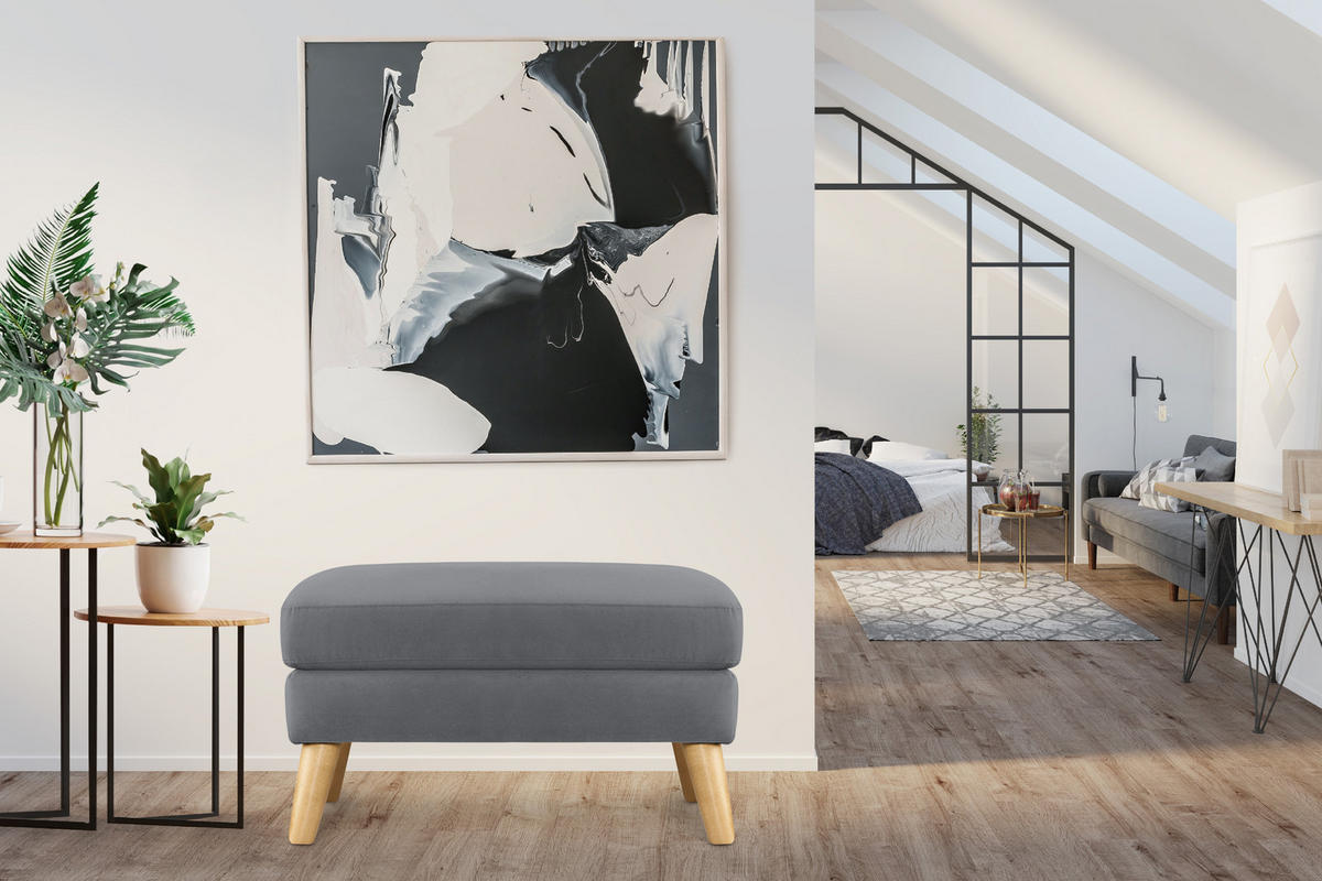 SITZHOCKER TAGIO Pouffe, grau - Braun/Grau, Buchenholz/Textil (65/46/80cm) - KONSIMO®