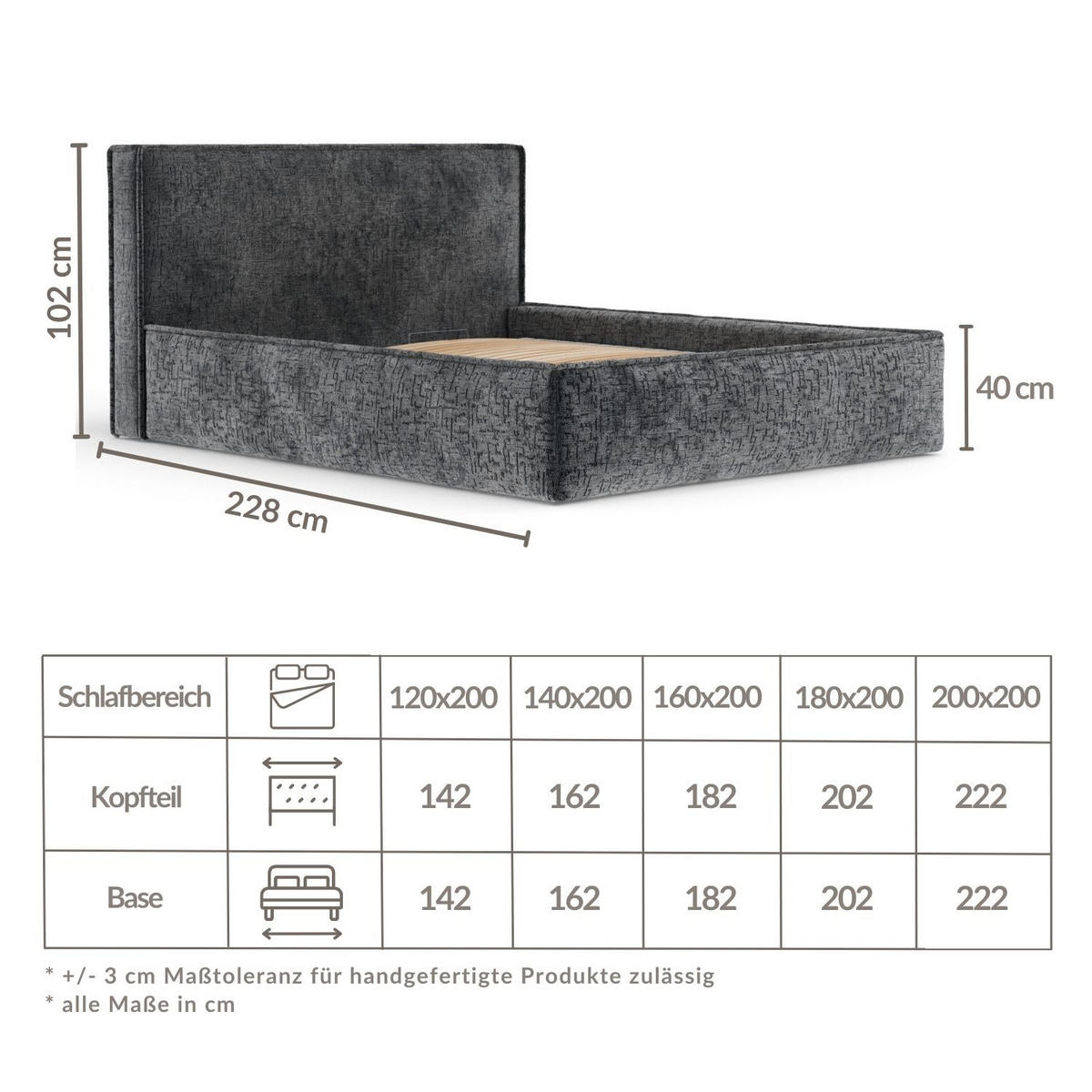 POLSTERBETT Lounge Anthrazit 120/200 cm im Chenille-Stoff - Anthrazit/Naturfarben, Holz/Holzwerkstoff (120/200cm) - Maison de Reve