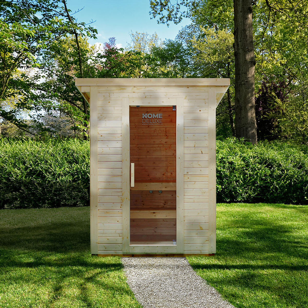 SAUNAHAUS Outdoor TALO M - 191 x 157 cm für 2 Personen - Braun, Holz (191/221/157cm) - Home Deluxe