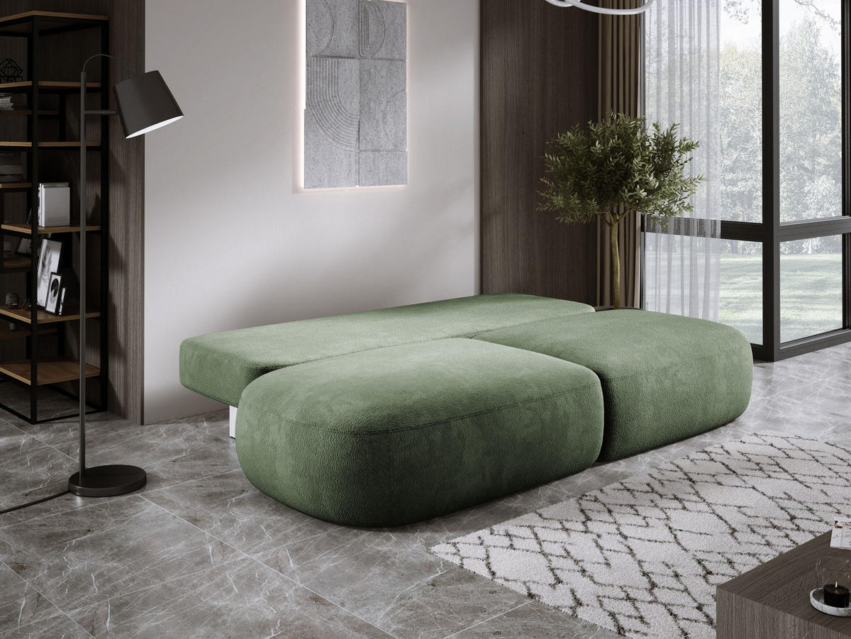 SCHLAFSOFA Moderne BABU mit Schlaffunktion – 3-Sitzer Sofa mit Bettkasten, DL-Automat, 2 Rückenkissen, 2 Zierkissen, 240x90x90 cm, Hellgrün - Hellgrün, Holz/Textil (240/90/90cm) - DomoHome