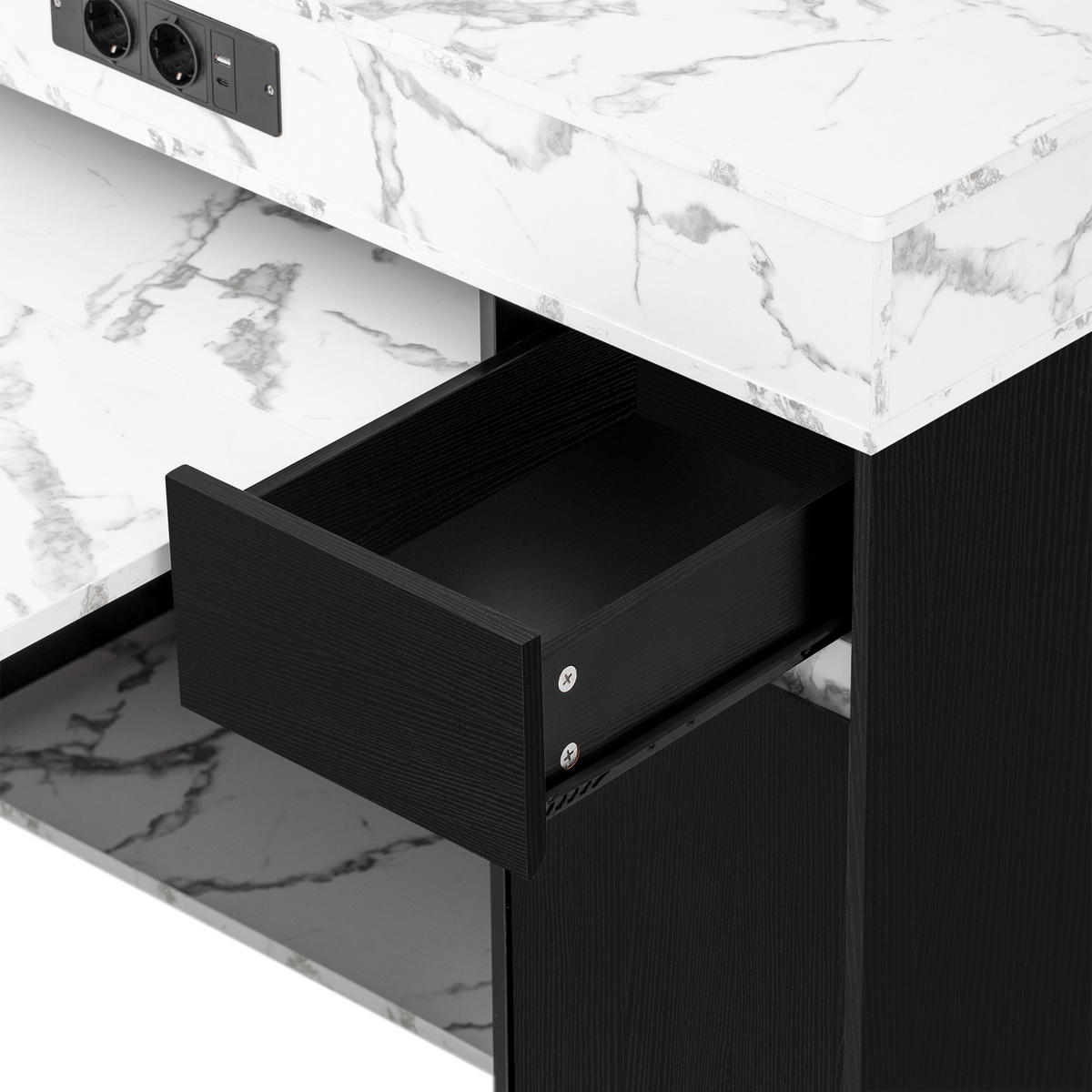 KÜCHENINSEL aus MDF 50.5-187.5x110.5x95.5 cm Schwarz mit Ausziehtisch & Steckdosen - Schwarz, Holzwerkstoff (187.5/95.5/110.5cm) - Modfu