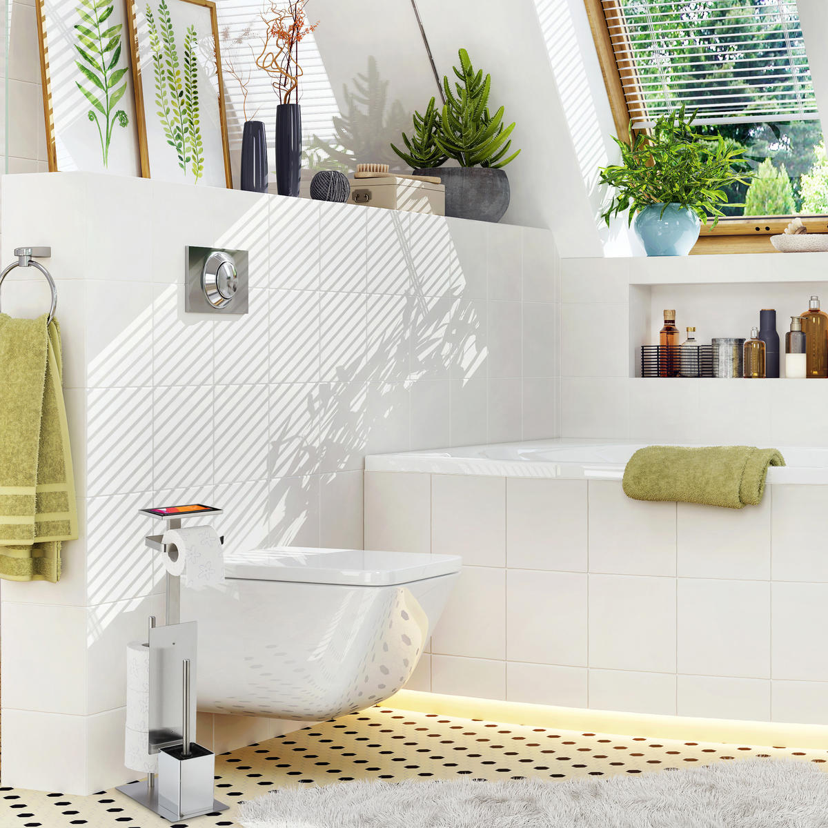 WC-GARNITUR - Silberfarben, Kunststoff/Metall (25/69/18cm) - Relaxdays