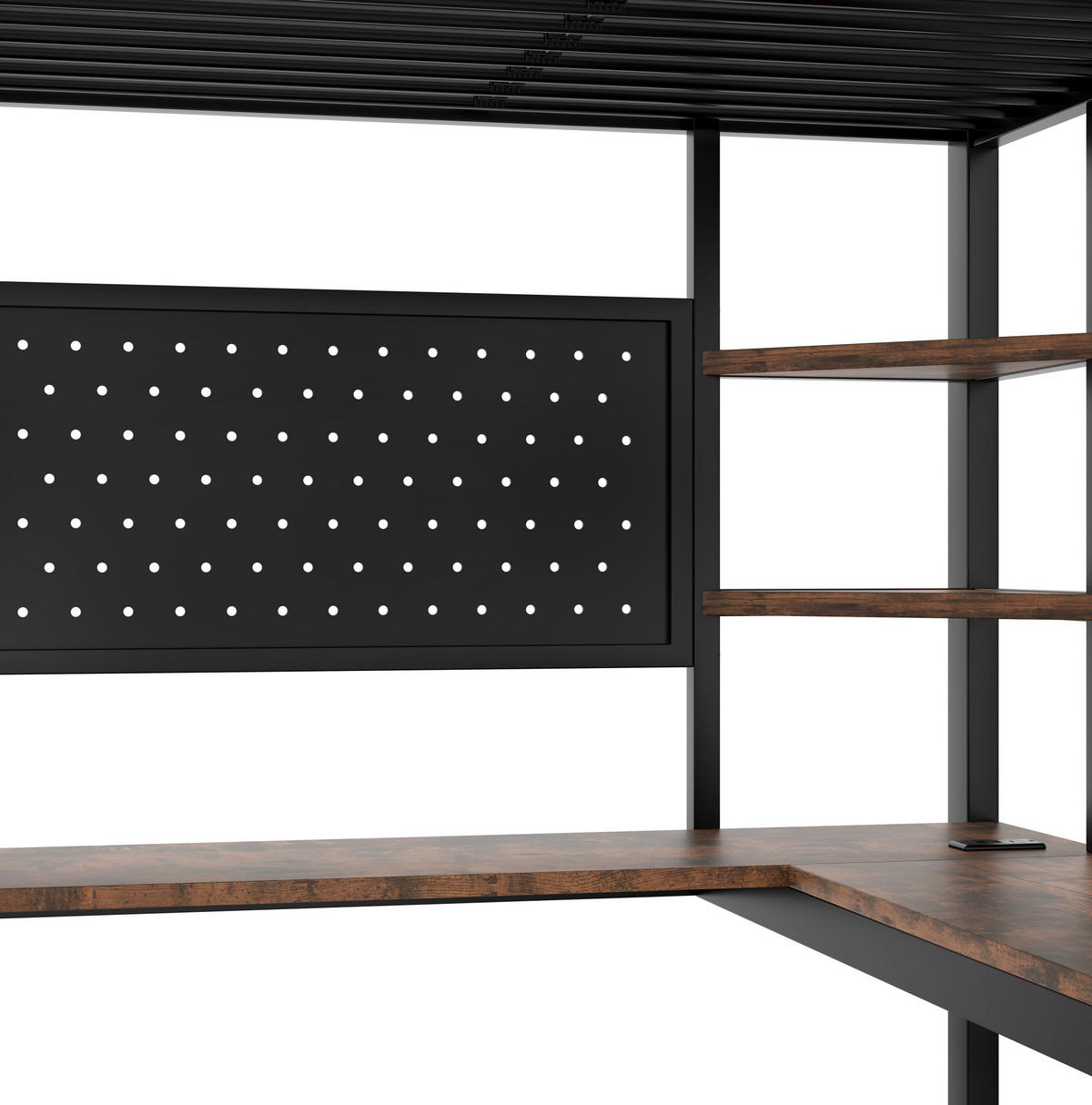 HOCHBETT 90/200 cm, Schwarz mit Schreibtisch, LED und USB-Typ-C-Buchse - Schwarz, Metall (90/200cm) - MIVRAY