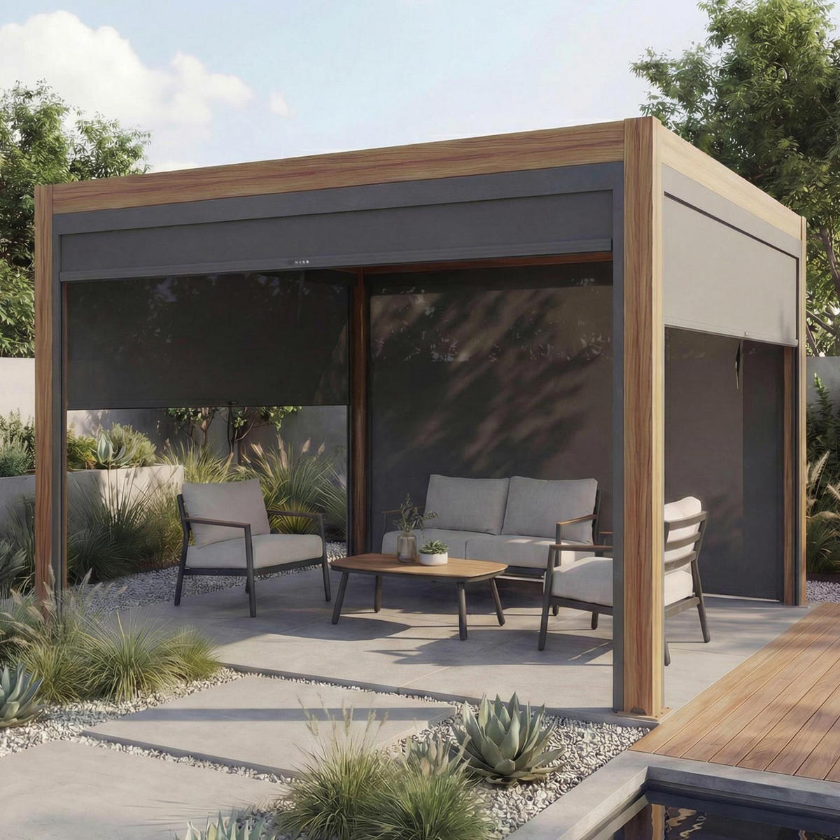 PERGOLA MIT SEITENWAND Braun - Braun, Metall (400/220/300cm) - MCW