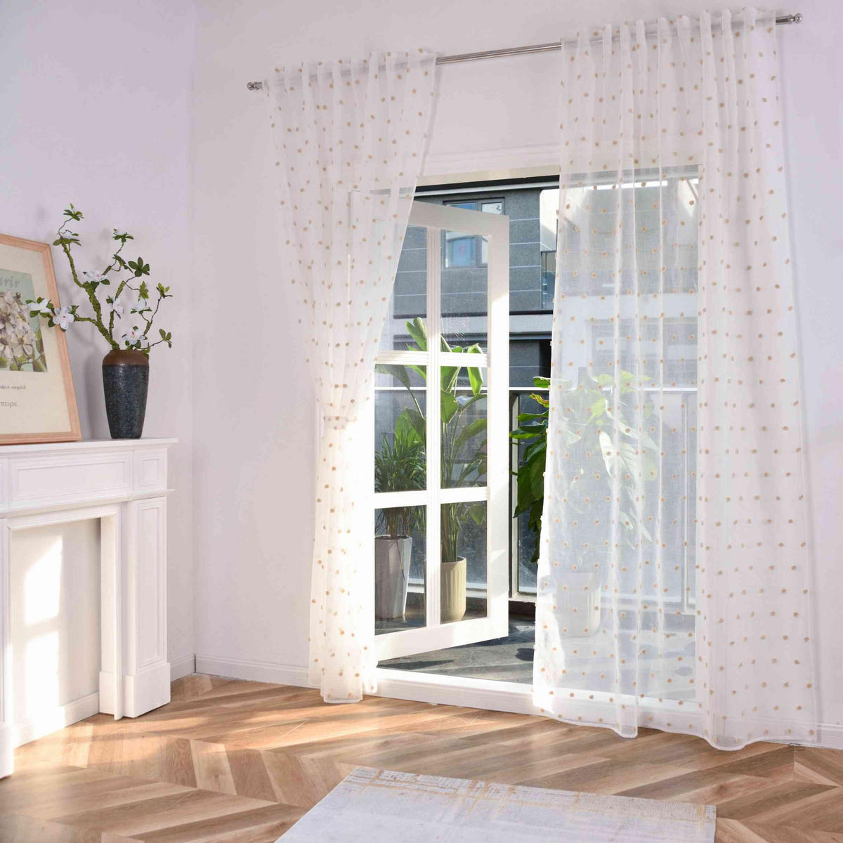 GARDINE VALENCIA HxB 245x145 cm Natur Taupe Pompom - Weiß, Textil (145/245cm)