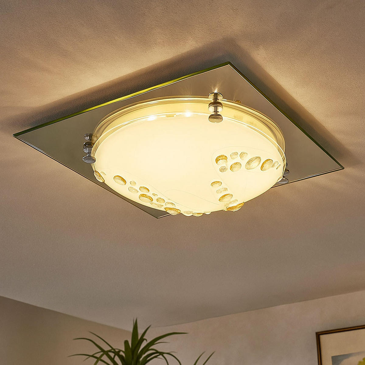 LED DECKENLEUCHTE Metall Glas Orange Kristalloptik - Orange, Glas (31.5/31.5/8.5cm) - Globo Lighting