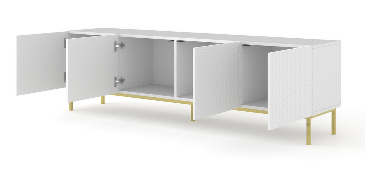 TV LOWBOARD Weiß, Weiß Hochglanz, Gold 200/58/42 - Weiß Hochglanz/Weiß, Holzwerkstoff (200/58/42cm) - RAUMHIRSCH FURNITURE