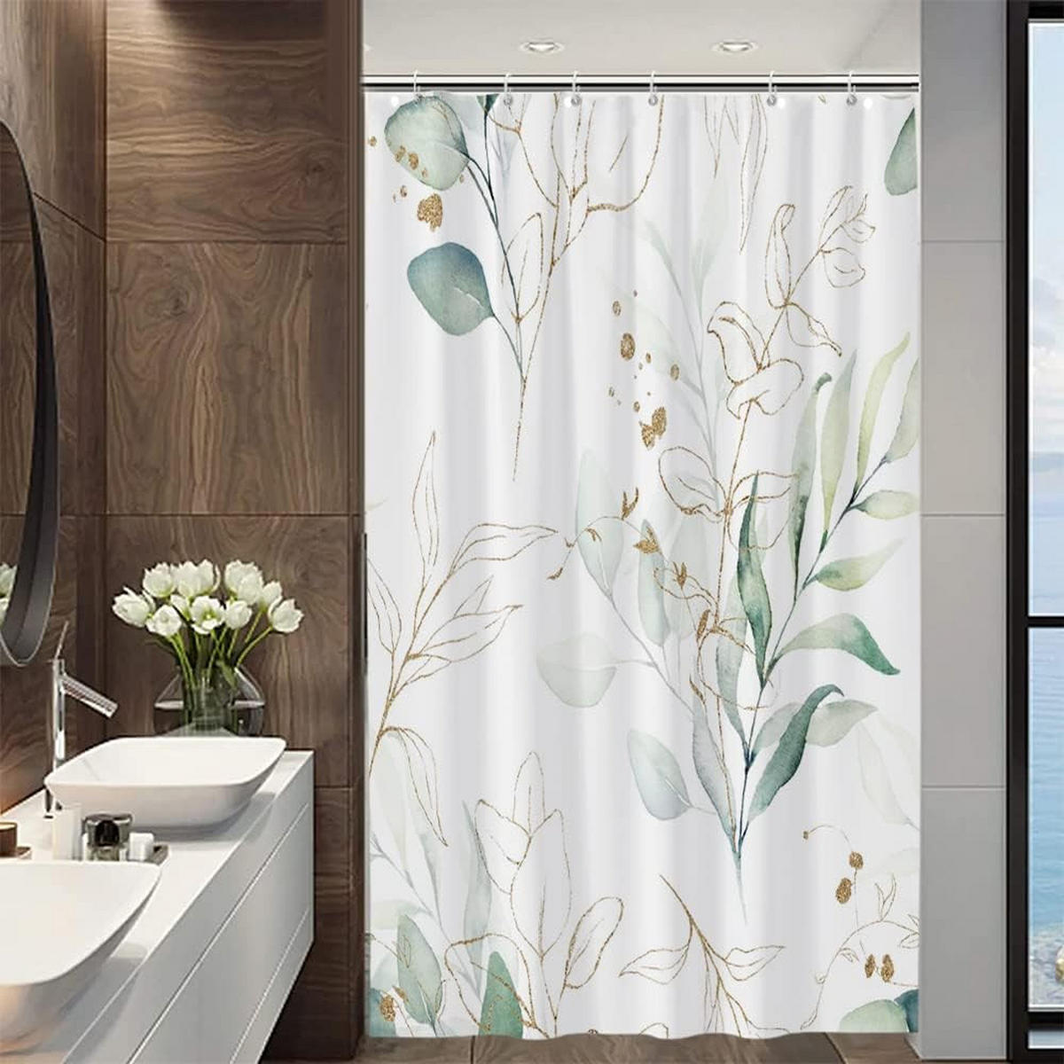 DUSCHVORHANG Eukalyptus Grün 120/180 cm Polyester Schimmelresistent - Weiß, Kunststoff (120/180cm) - MCBOSON