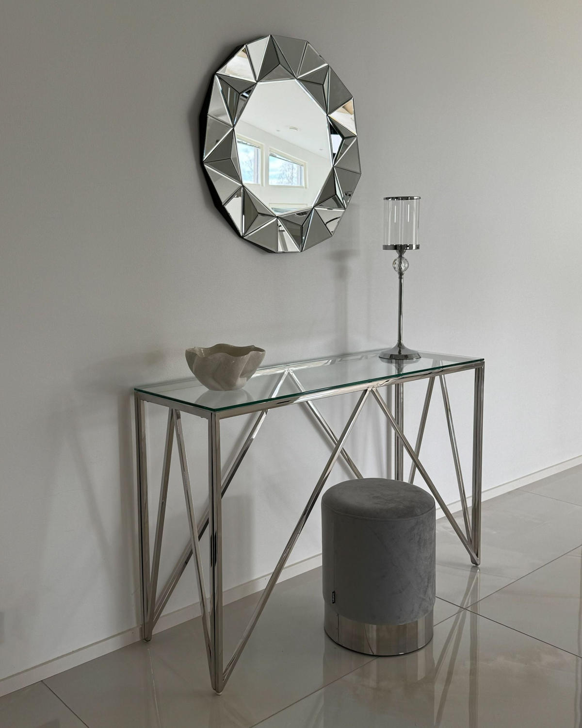 WANDSPIEGEL silber Diamantform 70 cm Habay - Silberfarben, Holzwerkstoff (70/70/3cm) - Beliani