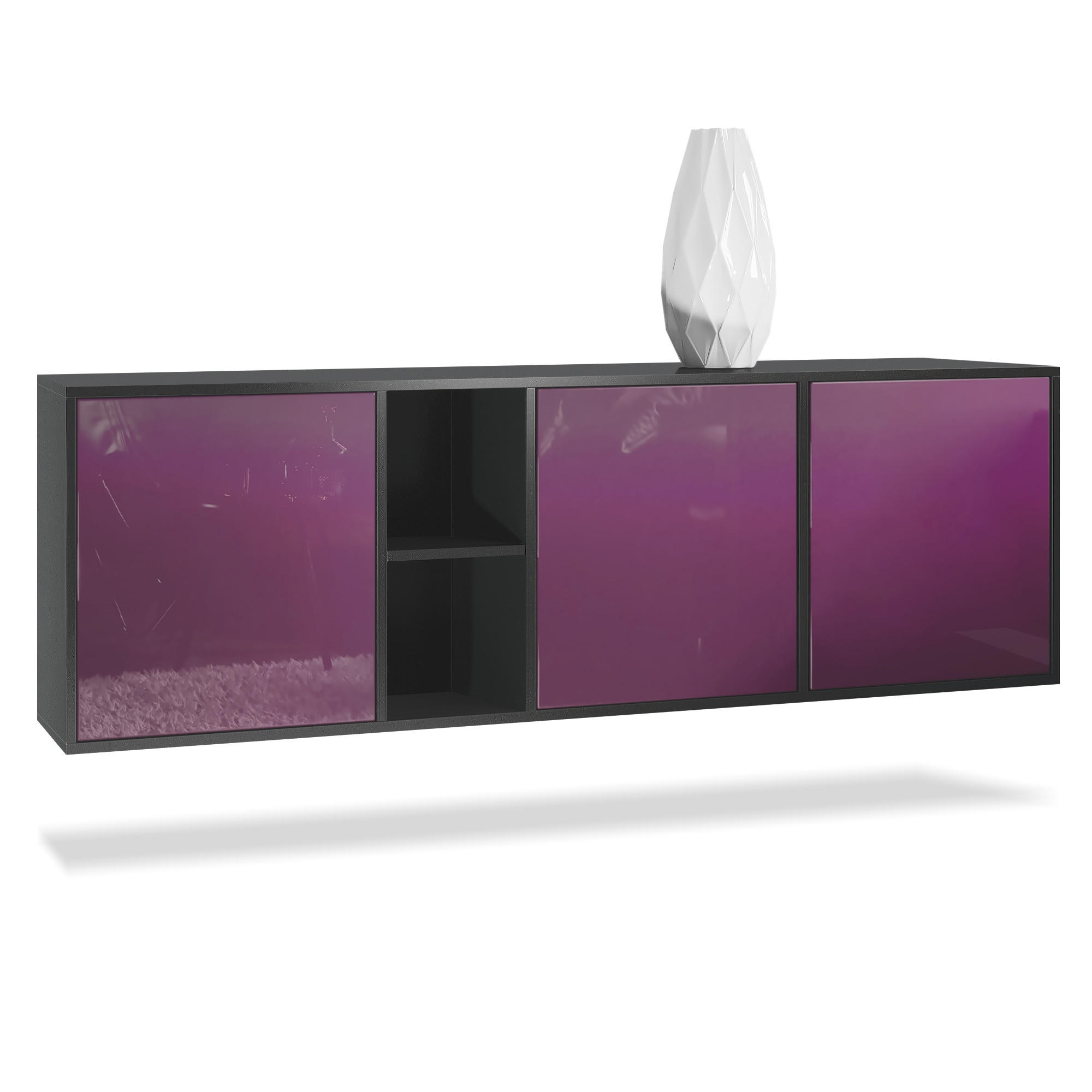 SIDEBOARD Cuba Türen in Brombeer Hochglanz - Brombeere, Holzwerkstoff (182/53/35cm) - Vladon