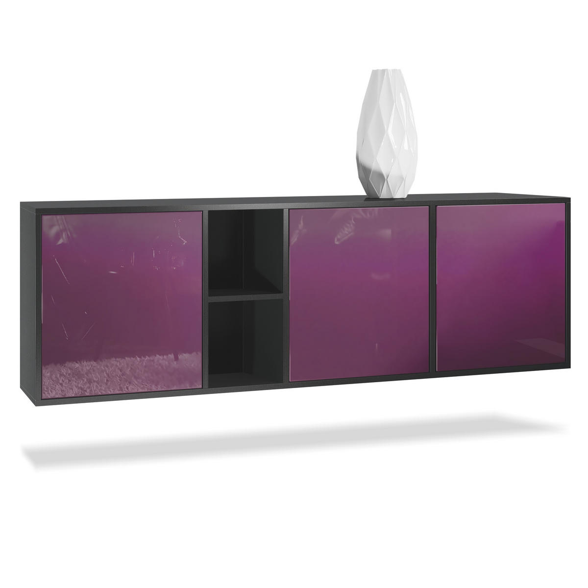 SIDEBOARD Cuba Türen in Brombeer Hochglanz - Brombeere, Holzwerkstoff (182/53/35cm) - Vladon