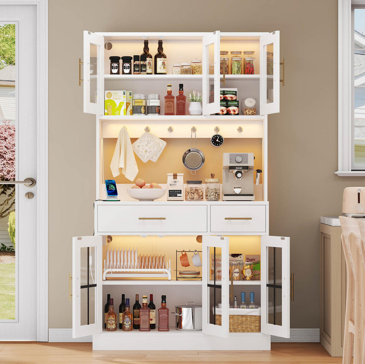 BUFFET 100/40/180 cm Weiß aus MDF mit LED-Beleuchtung - Weiß, Holzwerkstoff (100/180/40cm) - OKWISH