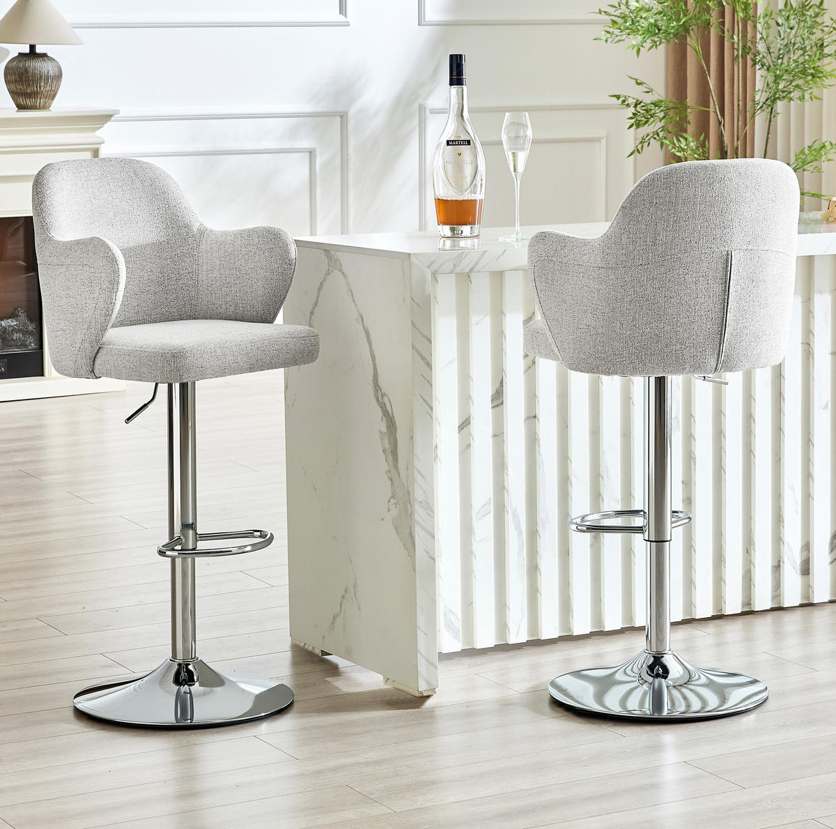 BARHOCKER höhenverstellbar & 360° drehbar 2er-Set Stoff Hellgrau - Hellgrau, Metall (37.6/118/45.1cm) - Meubliv