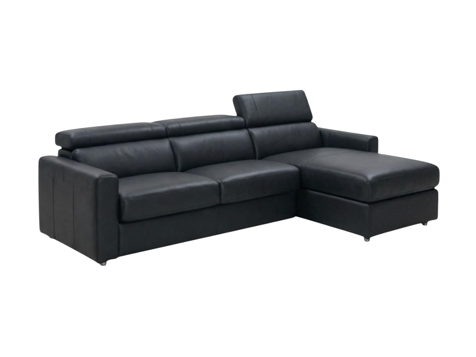 ECKSOFA Morris Echtleder mit Bettfunktion Schwarz - Schwarz, Leder/Metall (223/170cm)