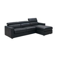 ECKSOFA Morris Echtleder mit Bettfunktion Schwarz - Schwarz, Leder/Metall (223/170cm)