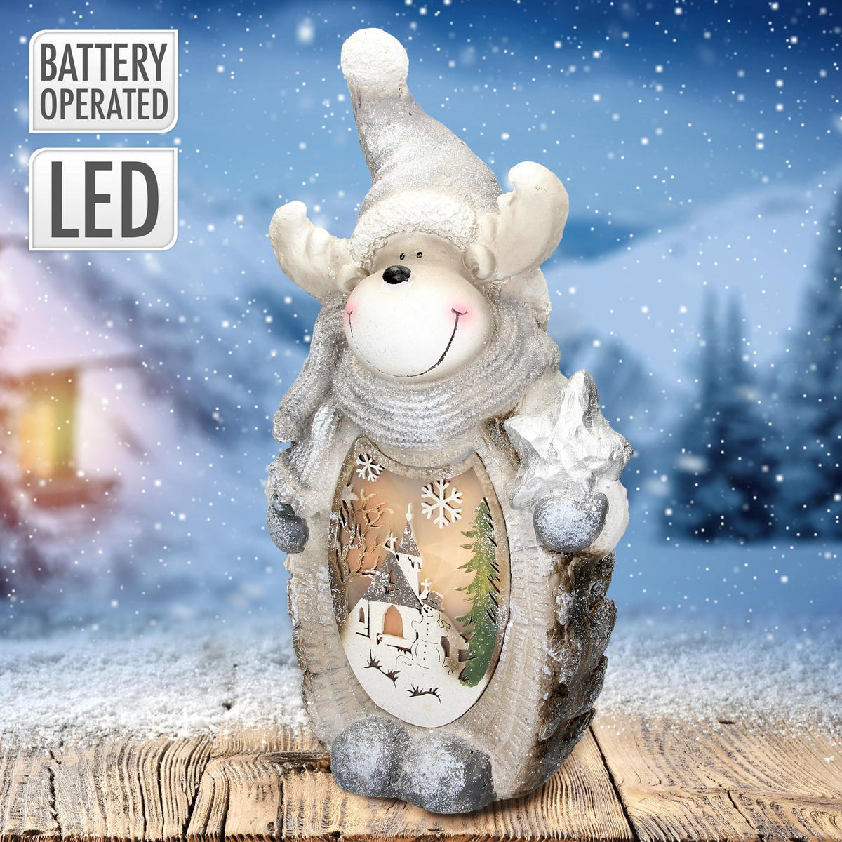 LED-RENTIER FIGUR Weiß 51 cm Batteriebetrieben Warmweiß für Innen - Grau, Kunststoff (14/51/28cm) - ECD-Germany