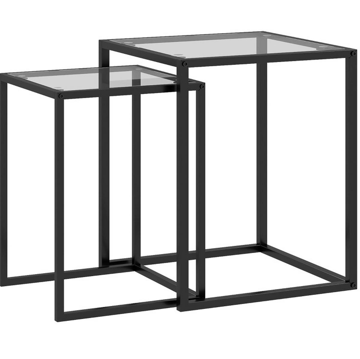 BEISTELLTISCH 42/51/42 cm und 33/45,5/33 cm Schwarz aus gehärtetem Glas und Stahl stapelbar 2er Set - Schwarz, Glas (42/42/51cm) - OKMYHOME