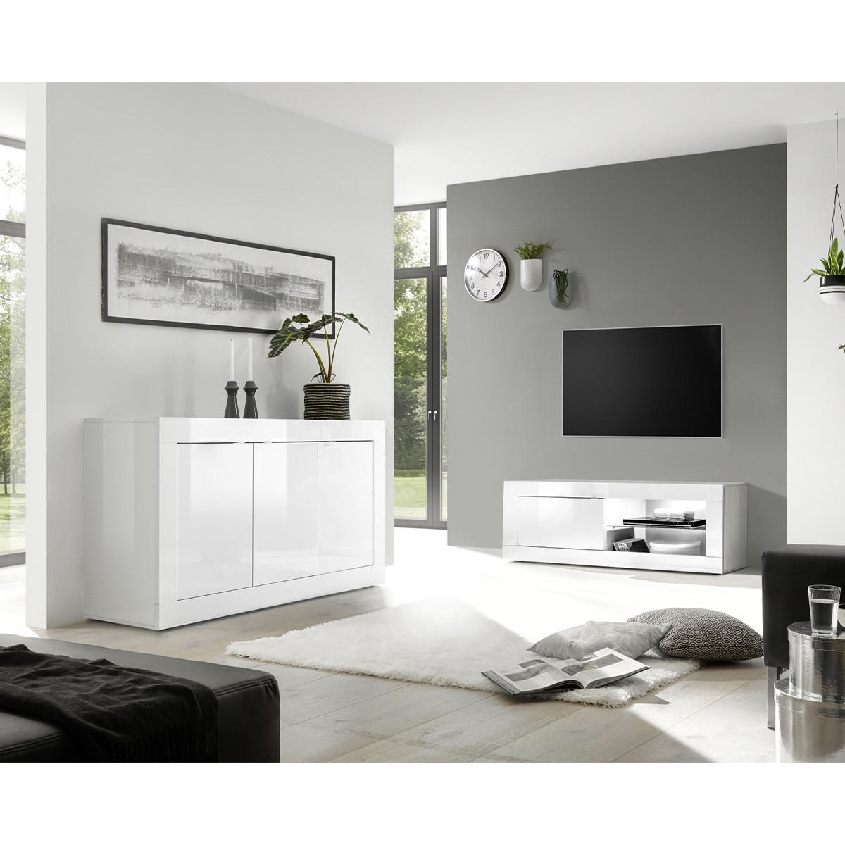 SIDEBOARD - 160 cmcm x 42 cmcm - Holz, Platte - Weiß - COMETE - Weiß, Holz (42/85.8/7.6cm) - Vente-Unique