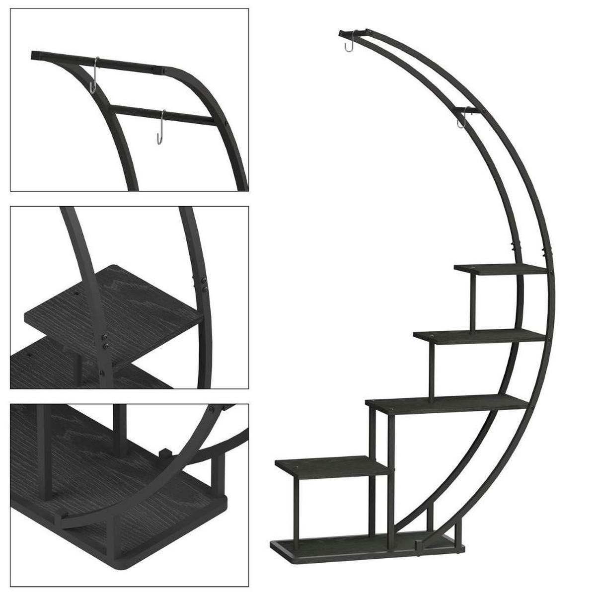 DANDIBO Blumenregal indoor 170 cm Hoch Metall Schwarz Halbrund 96585 Blumentreppe Groß Rund Pflanzenständer Modern Design - Schwarz, Metall (95/170/30cm) - DanDiBo