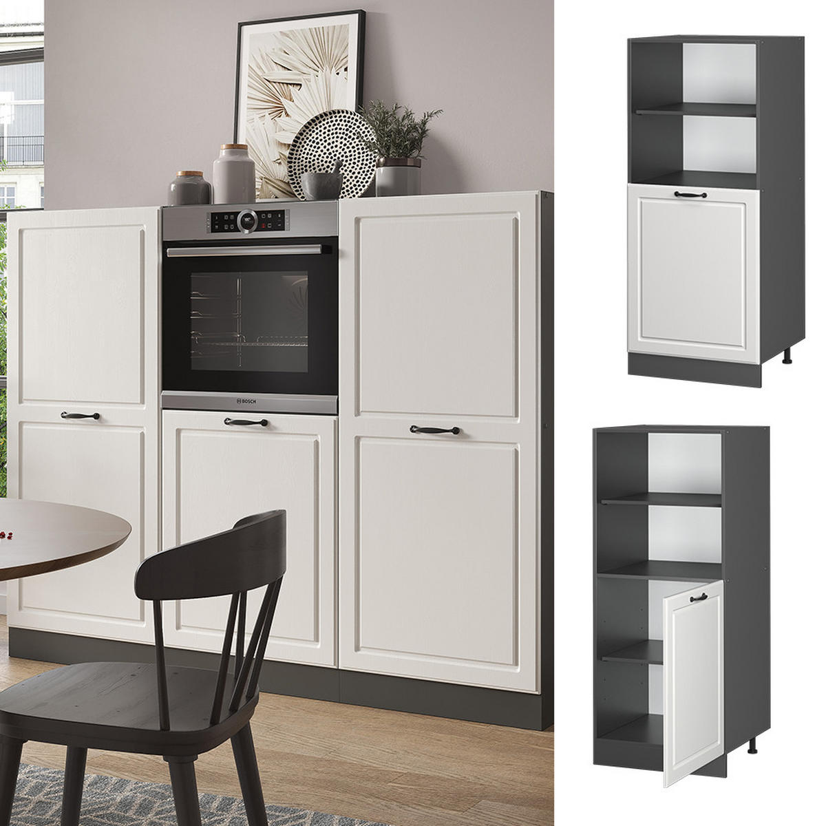 HERDUMBAUSCHRANK R-Line Weiß Landhaus 60 cm - Dunkelgrau/Anthrazit, Holzwerkstoff (60/143/57cm) - Vicco