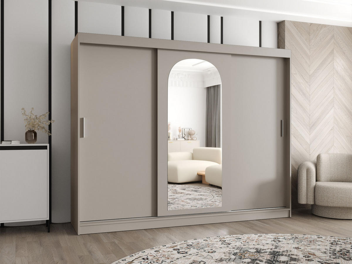 SCHWEBETÜRENSCHRANK Selfie 250 cm mit Schubladen - Kaschmir/Silberfarben, Holzwerkstoff/Kunststoff (250/200/62cm) - MIRJAN24