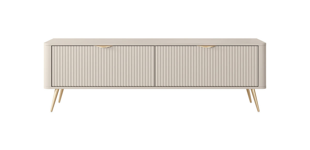 TV-LOWBOARD 163 cm Beige / Gold - mit geriffelten Fronten - 2 Türen - Beige/Gelb, Holz/Holzwerkstoff (163/51/38cm) - Ravio