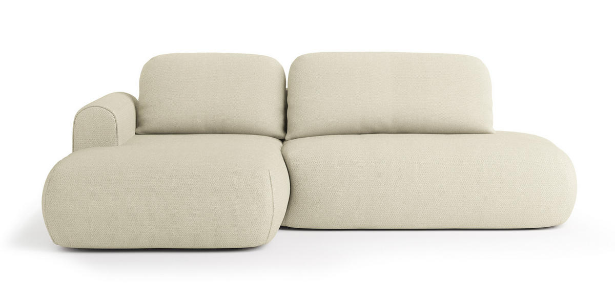 ECKSOFA NUVIRA L-S Creme Geflochtener Stoff mit Schlaffunktion - Creme, Holz (274/165cm) - MASSENO