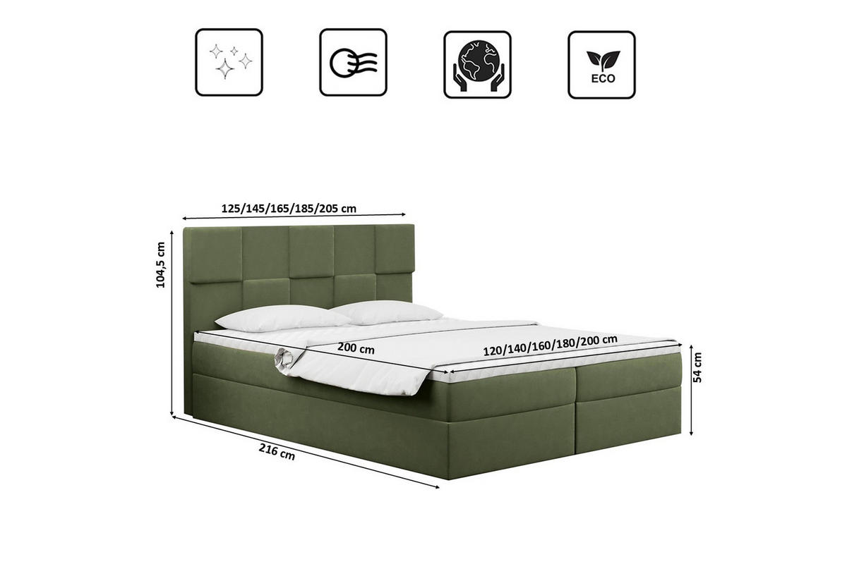 BOXBETT mit Bettkasten und Matratze CLARA Stoff Velvet Olive 200x200 cm H3-Bonell - Olivgrün, Holz/Textil (200/200cm) - Kaiser Möbel