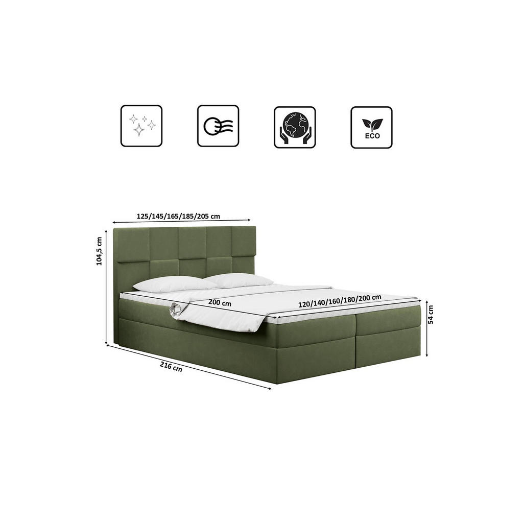 Thumbnail - Kaiser Möbel Boxbett, Olivgrün, Holz, H2, Höhe ca. 20 cm, einzeln stellbar, 140x200 cm, Reach, Schlafzimmer, Betten, Box...