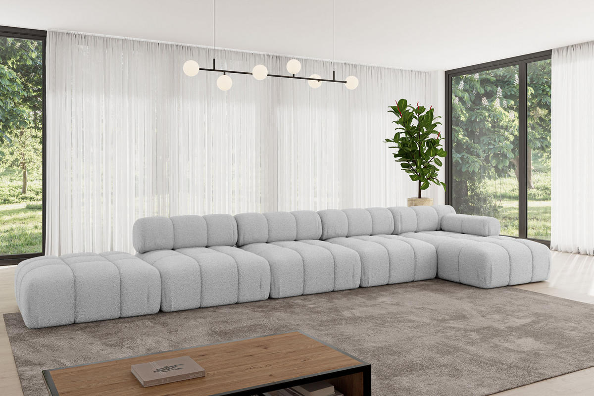 ECKSOFA modulares Sofa Lizur-L3 - 475x160x70 cm Hellgrau Bouclé - Hellgrau, Holzwerkstoff/Textil (475/160cm) - ALTDECOR